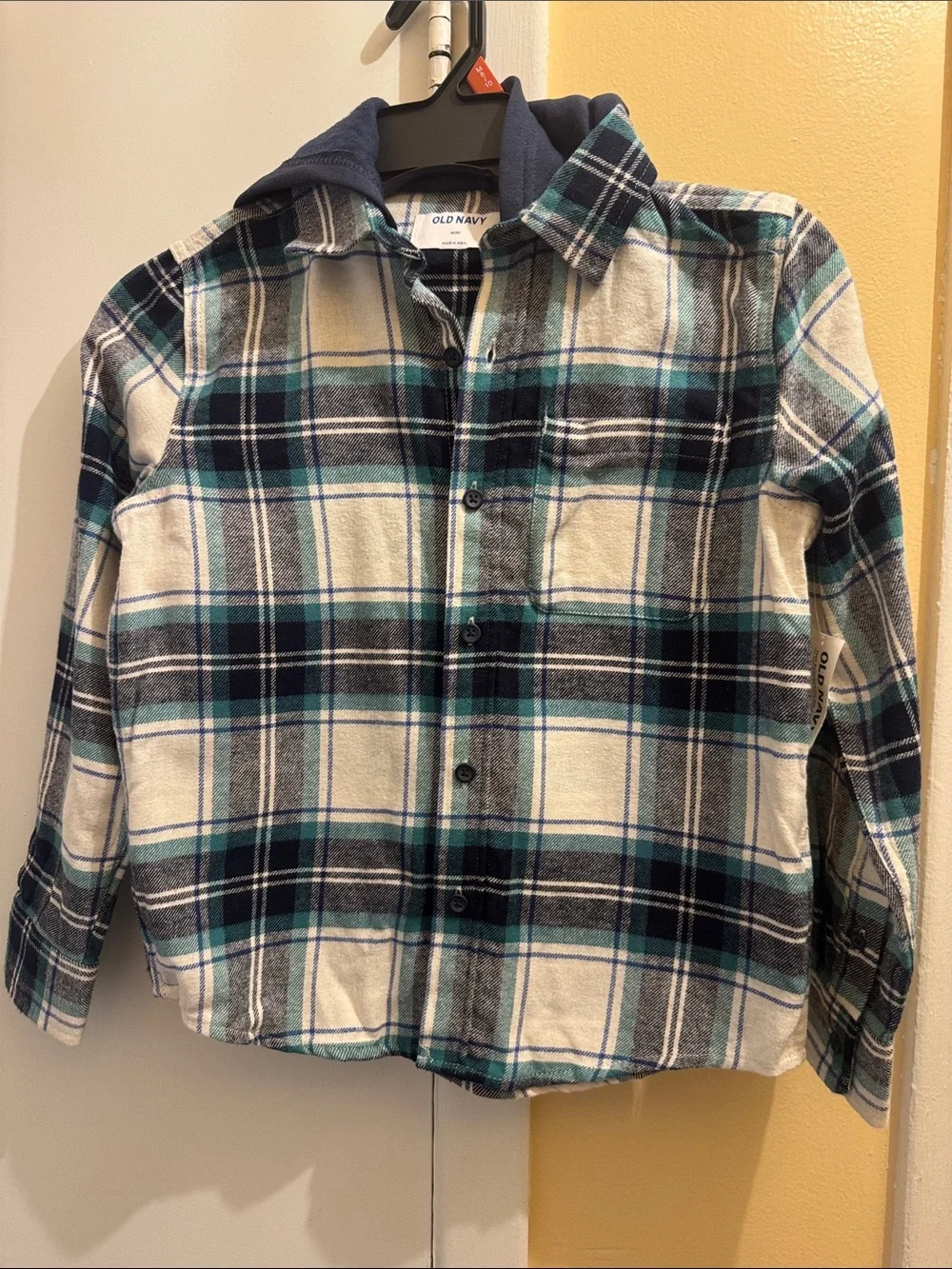 Old Navy Teal, Navy & Cream Plaid Button-Down Shirt
